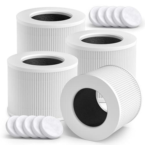 Core Mini Ersatzfilter kompatibel mit LEVOIT Core Mini P Luftreiniger, 3-in-1 hocheffizienter H13 True HEPA Aktivkohlefilter, Ersatzteil #Core Mini-RF, 4 Filter & 14 Duftschwamm von Ouheal