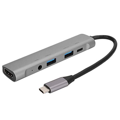Ouitble 5-in-1 USB C Hub Multifunktions Adapter Typ-C zu HD Multimedia Interface Aufladen 60 W PD mit 1 x USB-C, USB 3.0, USB 2.0, Audio 3,5 mm (grau) von Ouitble