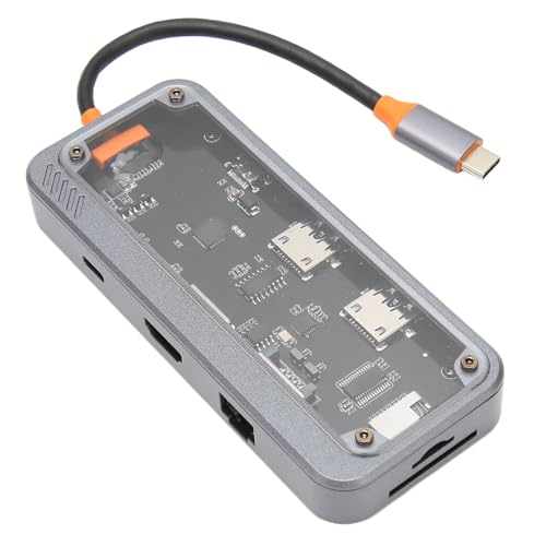 Ouitble USB C Hub 8 in 1/10 in 1 Multiport -Adapter -Docking -Station PD Lading USB 3.0 2.0 RJ45 Network Transparent Housing für Laptop (8 in 1 100m Netzwerkport) von Ouitble