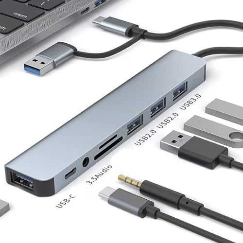 Ouitble USB C Hub 8 in 1 Aluminium USB 3.0 Dockingstation Multiport -Adapter mit SD & TF -Kartenleser 3.5mm Audios -Ports für Telefon Tablet Laptop von Ouitble