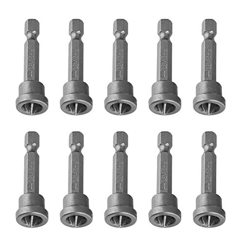 Ouitble Magnetische Positionierungs-Schraubendreher-Bits, 10 Stück, 50 mm, PH2, magnetischer Schraubendreher-Sechskantschaft-Satz für die Lokalisierung von Trockenbau-Gipskartonplatten von Ouitble