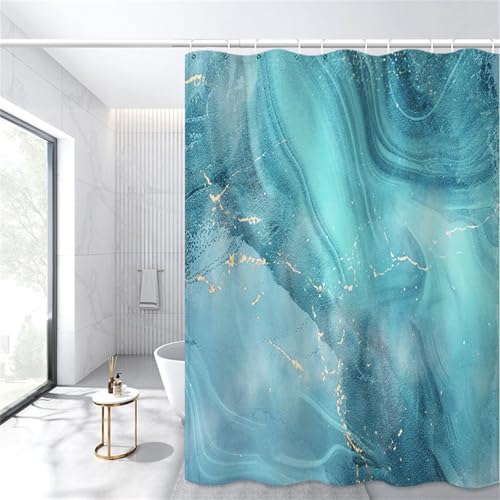 Duschvorhang Blau Shower Curtains Marmor Duschvorhänge 90x90 cm, Wasserdicht Duschvorhang Beschwerter Saum, Waschbar, mit 12 Plastik Haken, Badezimmer Deko Aesthetic, Geschenke für Frauen YL-617 von Oujkeef