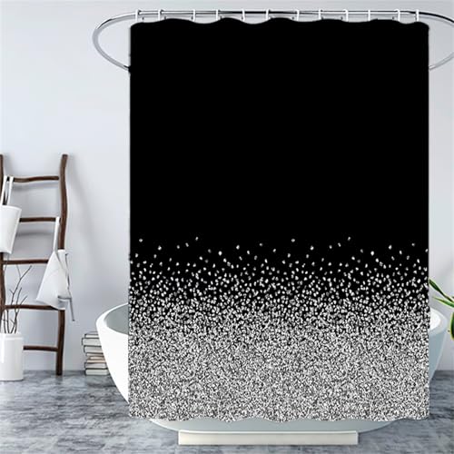 Duschvorhang Schwarz Shower Curtains Blitz Duschvorhänge 90x90 cm, Wasserdicht Duschvorhang Beschwerter Saum, Waschbar, mit 12 Plastik Haken, Badezimmer Deko Aesthetic, Geschenke für Frauen YL-481 von Oujkeef