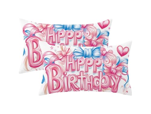 Kissenbezug 30x50 2er Set,Rosa Kissenbezug Parteien Muster mit Unsichtbarem Reißverschluss,Doppelseitig Leinen Frühlingsdekokissen für Sofa Schlafzimmer Deko Wohnzimmer,Geschenke für Frauen,Model1116 von Oujkeef