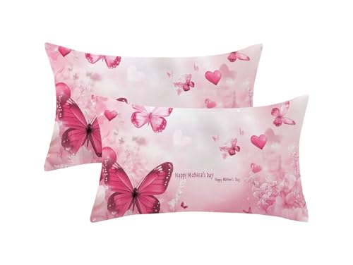 Kissenbezug 30x50 Rosa 2er Set, Outdoor Kissen Wetterfest Samt, Schmetterling Muster Kissenhüllen mit Unsichtbarem Reißverschluss, Sommer Dekokissen für Outdoor Deko, Geschenke für Frauen,Model1127 von Oujkeef