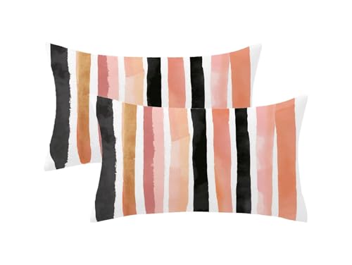Kissenbezug 40x60 Altrosa 2er Set, Outdoor Kissen Wetterfest Samt, Gestreift Muster Kissenhüllen mit Unsichtbarem Reißverschluss, Sommer Dekokissen für Outdoor Deko, Geschenke für Frauen,Model1130 von Oujkeef