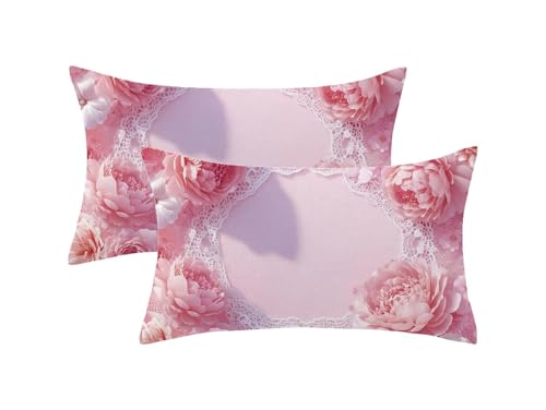 Kissenbezug 40x60 Rosa 2er Set, Outdoor Kissen Wetterfest Samt, Blume Muster Kissenhüllen mit Unsichtbarem Reißverschluss, Sommer Dekokissen für Outdoor Deko Garten, Geschenke für Frauen,Model1118 von Oujkeef