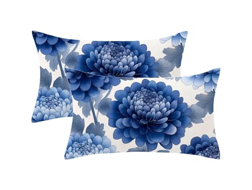 Kissenbezug 40x70 Blau 2er Set, Outdoor Kissen Wetterfest Samt, Blume Muster Kissenhüllen mit Unsichtbarem Reißverschluss, Sommer Dekokissen für Outdoor Deko Garten, Geschenke für Frauen,Model1097 von Oujkeef