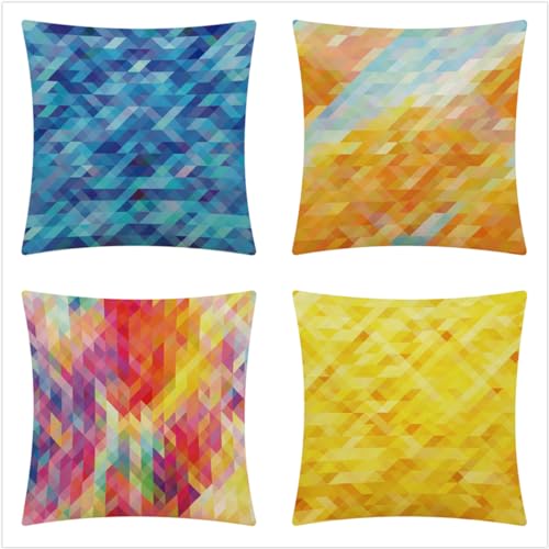 Kissenbezug 50x50cm - 100% Leinen Baumwolle mit Reißverschluss,Superweicher Kopfkissenbezug,Kissenhülle,Blau Gelb Geometrisch,nur Kissenbezug Kissenbezug 50x50cm - 100% Leinen Baumwolle mit Reißverschluss,Superweicher Kopfkissenbezug,Kissenhülle,Blau Gelb Geometrisch,nur Kissenbezug von Oujkeef