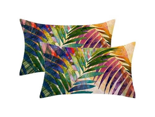 Kissenbezug 50x60 Tropisch 2er Set, Outdoor Kissen Wetterfest Leinen, Dschungel Muster Kissenhüllen mit Unsichtbarem Reißverschluss, Sommer Dekokissen für Outdoor Deko, Geschenke für Frauen,Model617 von Oujkeef