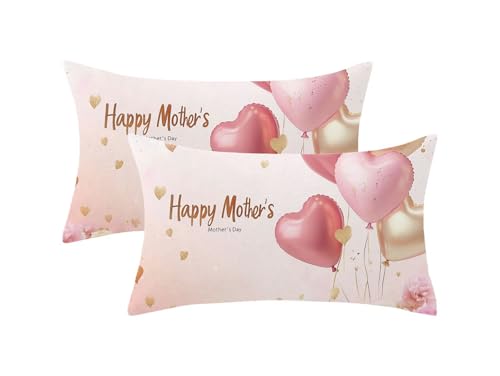Kissenbezug 70x90 Rosa 2er Set, Outdoor Kissen Wetterfest Leinen, Muttertag Muster Kissenhüllen mit Unsichtbarem Reißverschluss, Sommer Dekokissen für Outdoor Deko, Geschenke für Frauen,Model1106 von Oujkeef