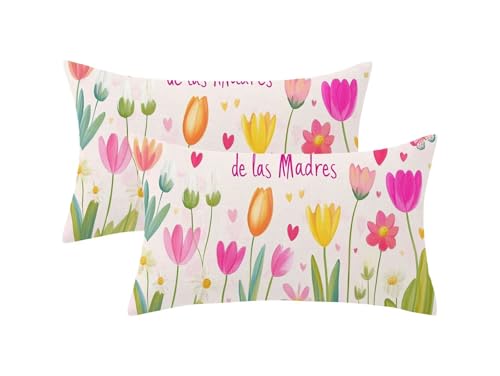 Outdoor Kissen Wetterfest, Rosa Kissenbezug 30x50cm 2er Set, Frühlingsdekokissen Tulpe Muster mit Unsichtbarem Reißverschluss,Sofakissen Outdoor Leinen Zierkissen für Balkon Garten Deko,Model1030 von Oujkeef