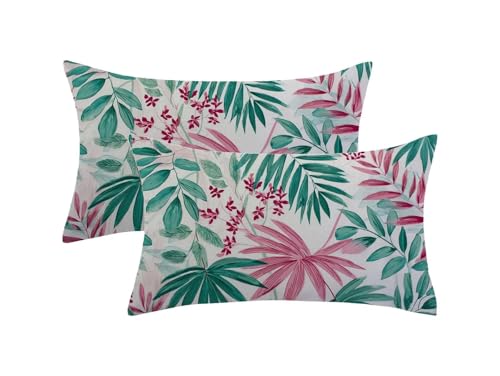 Outdoor Kissen Wetterfest, Salbeigrün Kissenbezug 70x90cm 2er Set, Frühlingsdekokissen Blatt Muster mit Unsichtbarem Reißverschluss, Sofakissen Outdoor Samt Zierkissen für Patio Garten Deko,Model1071 von Oujkeef