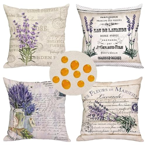 wasserdichte Kissenbezug Lila Lavendel Kissenhülle 40x40 4er Set Dekorative Outdoor Kissen Wasserfes Dekorativ Kissenbezüge Leinen Sofakissen Luxus Kissenbezüge für Wohnzimmer Garten Outdoor von Oujkeef