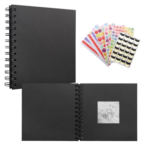 Fotoalbum zum Selbstgestalten 2er-Set Scrapbook Fotobuch mit Spiralalbum-Bindung 17x17 cm Schwarzes Klebealbum mit Aufklebern Geschenk für Babys Familien Jahrestage von OulQinyhome