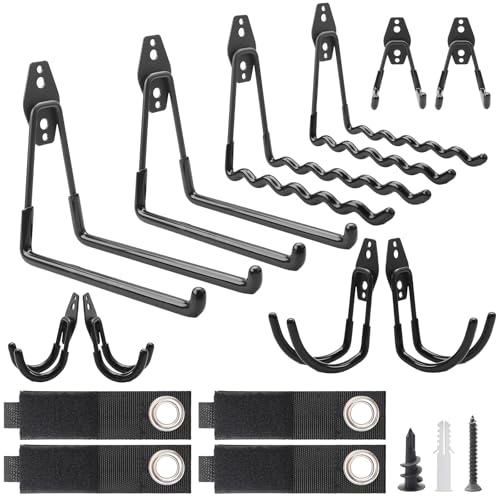 OulQinyhome 14er Set Schwerlast Wandhaken für Garage – Doppelhaken zur Wandmontage aus Metall – Garage Aufbewahrungssystem für Werkzeuge Fahrräder Leitern und mehr von OulQinyhome