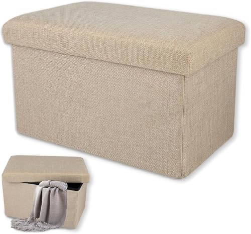 Sitzhocker mit Stauraum Faltbare Aufbewahrungsbox aus Vliesstoff Faltbare Sitzbank Gepolsterte kleine 40 x 25 x 25 cm Hocker mit Stauraum belastbar für Schlafzimmer Wohnzimmer Flur usw (Beige) von OulQinyhome
