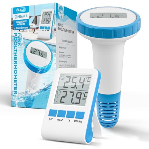 Pool Thermometer Funk: Digitales Teich- und Poolthermometer mit LCD-Funk-Empfänger, IPX8 (Wasser Thermometer Funk, Teich Thermometer Funk, Unterwasser) von Oule GmbH