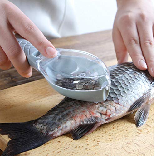 Oulensy Leicht Kunststoff Fisch-Reinigungs-Werkzeug-Küche-Werkzeug mit Deckel Kochgeräten Fisch-Skala-Handschaber Hangable zu reinigen, von Oulensy