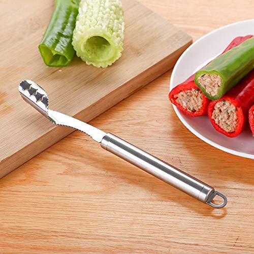 Oulensy Pfeffer-ausstecher Seed-Remover-Werkzeug Zucchini Gurke Kern Edelstahl Deseeder Chili-ausstecher Remover Gezahnt Scheibe Seed Remover Oder Scheibe Aus Gemüse Tops Für Küche Barbecue von Oulensy