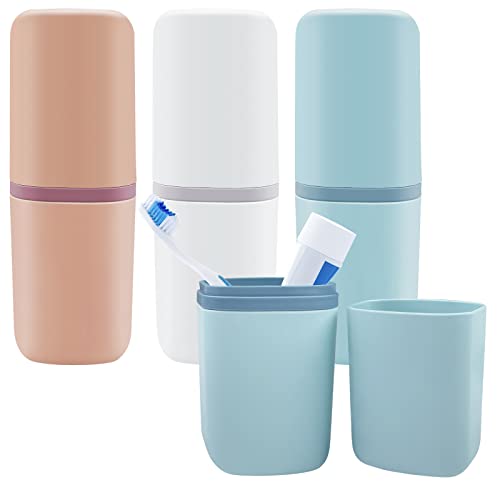 Oulesvte 3 Stück Zahnbürsten Etui, Kunststoff Zahnbürsten Etui Reise Set, Tragbar Zahnputzbecher Reisen, Zahnbürstenbehälter für Zahnbürsten und Zahnpasta, für Camping Reisen,Zuhause（3 Farben von Oulesvte