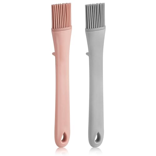 Ouligay 2 Stück Backpinsel Silikon Backen Pinsel Küche Silikonpinsel Küche Grillbürste Pinsel für Backen, Kochen,Grillen,Gebäck,Rühren(Rosa, Grau) von Ouligay