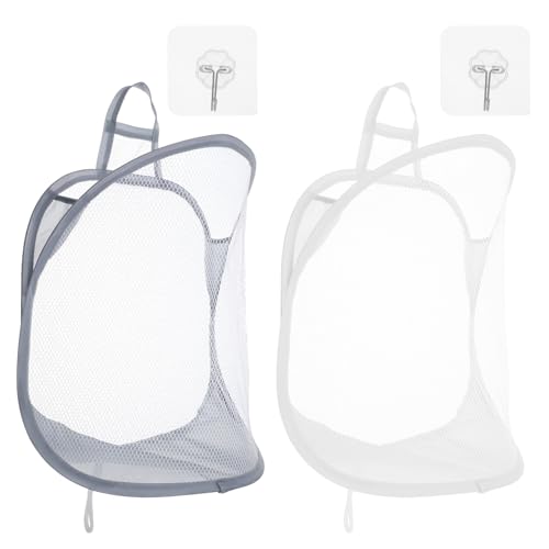 Ouligay 2 Stück Hängender Wäschekorb Groß Hängender Wäschesack mit 2 Haken, Weiß Faltbarer Laundry Basket, Faltbar Zusammenklappbar Mesh Wäschekorb mit Griffen für Schlafzimmer, Badezimmer(54x31cm) Ouligay 2 Stück Hängender Wäschekorb Groß Hängender Wäschesack mit 2 Haken, Weiß Faltbarer Laundry Basket, Faltbar Zusammenklappbar Mesh Wäschekorb mit Griffen für Schlafzimmer, Badezimmer(54x31cm) von Ouligay