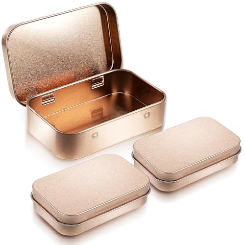 Ouligay 3 Stück Roségold Metalldöschen,Rostfrei Kleinen Blechdosen Metal Tin Mini Aufbewahrungsbox Metall Boxen Rechteckig Dosen Metalldosenbehälter mit deckel Minibox Organizer von Ouligay