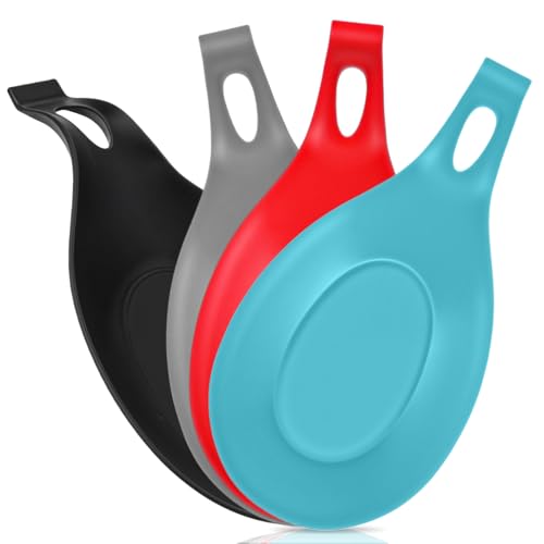 Ouligay 4 Stück Silikon Löffelablage, Küchenlöffelhalter SilikonLöffel Rest Kochlöffelablage aus Silikon-Küchenutensilienablage Mandelform Küchenhelfer Ablage für Küche Zuhause Restaurant, 20x12cm von Ouligay