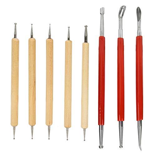 8Pcs Prägestift Werkzeug, DIY handgemachtes Leder Craft Carving Stylus Werkzeuglöffel Doppelkopf Punkt Bohrstift Kit Set für Leder Handwerk von Oumefar