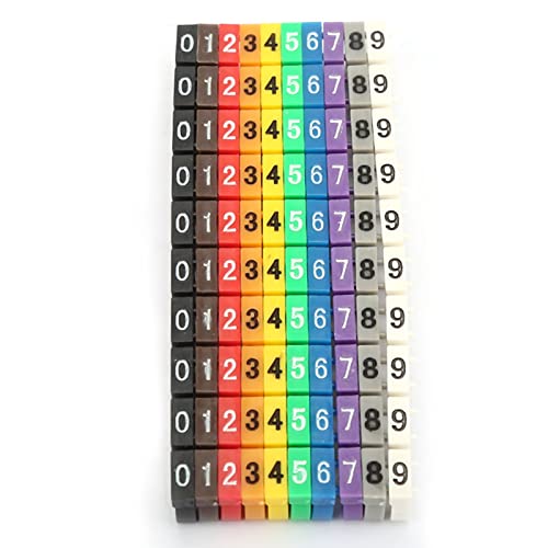 Kabelmarker Clips Digitaler Kabelmarkierer 0–9, Zahlencodierte Kunststoff Kabel Etikettenröhre mit Buntem Clip zum Anklipsen von Kabeln (100 Stück KCM 4 mm, 4 Quadrate) von Oumefar
