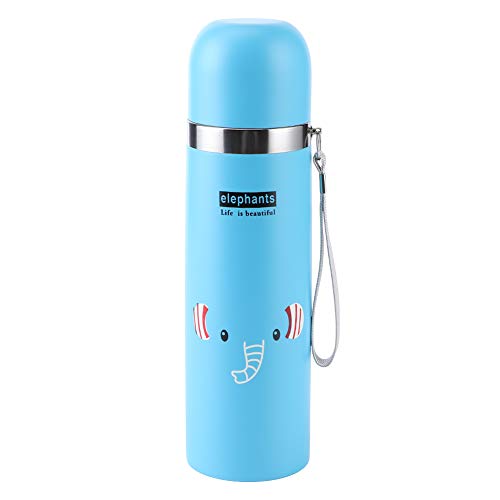 Kinder Vakuumflasche 500ml Thermoskanne Cartoon Edelstahl Isolierung Trinkflasche Auslaufsichere Vakuumbecher(Blau) von Oumefar