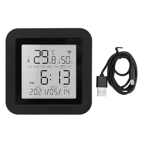 OUmefar Digital LCD Backbeleuchtung Thermometer Hygrometer für eine Genaue Temperaturfeuchtigkeitsüberwachung USB Schwarz Datenspeicher Smart Temperatur Feuchtigkeitsmessgerät von Oumefar