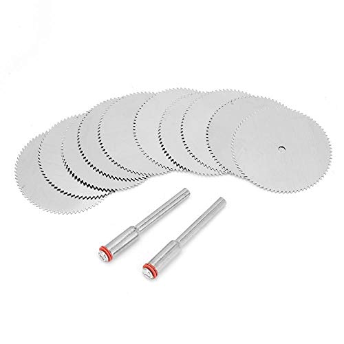 Oumefar 10 Stück Edelstahl Sägeblatt Schneidrad Scheibe Elektrische Schleifmaschine Drehwerkzeug Diamant Metall Holz Zubehör Mini Kreissägeblatt Set(32MM10PC+2杆) von Oumefar