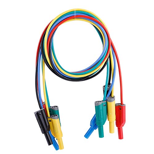 Oumefar 5 Stück 4mm Bananenstecker Sicherheitsstapelbare Drahtstapel Testleitung 14AWG mit schützenden weichen , bunten , flexiblen Silikon Kabel für Multimeter 1M von Oumefar
