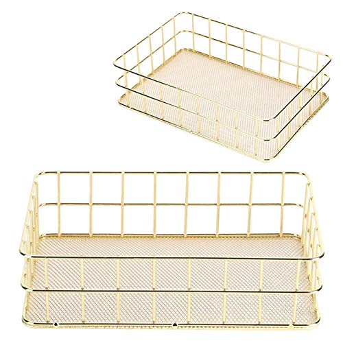 Goldener Aufbewahrungskorb Aufbewahrungskorb aus Metall Langlebig Schreibtisch Organizer Aufbewahrungskorb Mehrzweckkorb für Bad Home Office (Large) von Oumefar