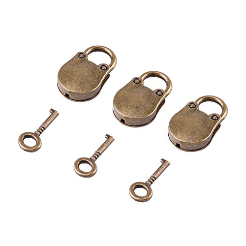 Oumefar Vintage Vorhängeschlösser Mini Antik Vorhängeschlösser Kleine Gepäckbox Home Hardware Dekoration Bronze Bärenschloss T Geformt 3 x Schlüssel von Oumefar