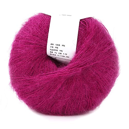 Weiches Mohair Wollstrickgarn Warmes Angora Langwollgarn mit Häkelarbeit zum Stricken von Schals Sweater Crafts(15 deep rose red) von Oumefar