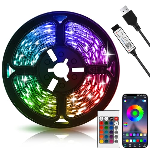 Oumida 5M LED TV Hintergrundbeleuchtung, USB TV LED Streifen, RGB Led TV Lichter mit Musik Synchronisation, Bluetooth APP & Fernsteuerung Lichtstreifen für Zimmer/Gaming/Party (5M) von Oumida