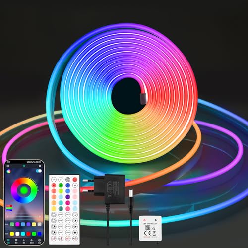 Oumida 5M RGB Neon LED Strip Lights, APP Steuerung/Fernbedienung, IP65 Wasserdichte LED Streifen, 24V Rgb LED band Neon Seil Lampe anwendbar auf Schlafzimmer, Raum, Außendekoration (5M) von Oumida