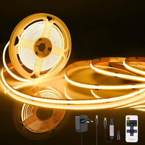 Oumida COB LED Streifen 2M LED Streifen Warmweiß 3000K, 24V Dimmbar LED Strip CRI92 8mm Breite mit Fernbedienung und Netzteil, für Haus Dekoration Küche Spiegel (2M) von Oumida