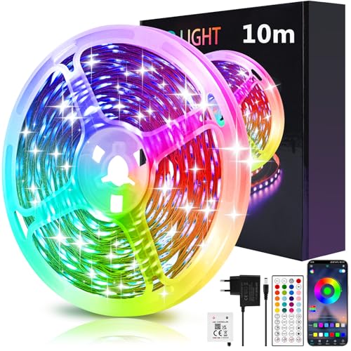 Oumida LED Strip 10M, RGB LED Streifen Bluetooth, LED Band Selbstklebend mit Fernbedienung und APP, LED Lichterkette LED Beleuchtung für Zimmer Deko/Küche/Decke/Gaming/Bar/Party (10M) von Oumida