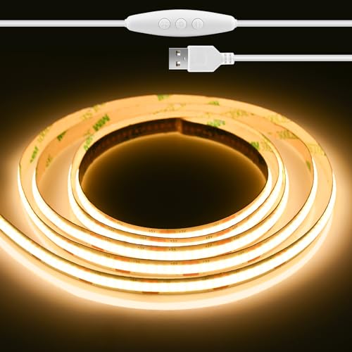 Oumida 2M USB COB LED Streifen 5V Warmweiß 3000K Dimmbar, TV Led Beleuchtung 640LEDs Dimmbar COB LED Strip Lights mit Selbstklebend für Schlafzimmer, Zuhause DIY Beleuchtung (2M) von Oumida