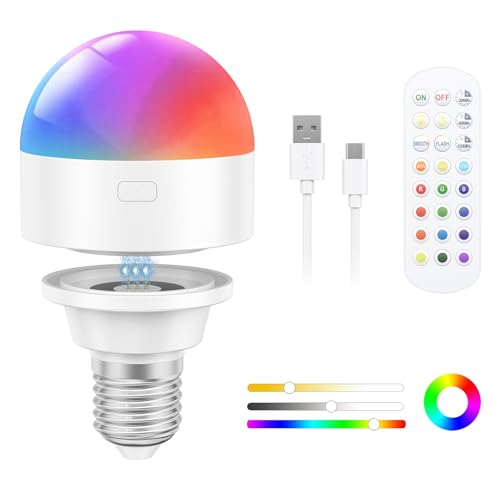 Oumida USB-C Wiederaufladbare Glühbirne mit Fernbedienung, E27 RGB Farben LED Glühbirne mit Batterie, 3W Touch Control Akku Glühbirne Mit Timing-funktion, Notlicht Mit Magnetische (Weiß) von Oumida