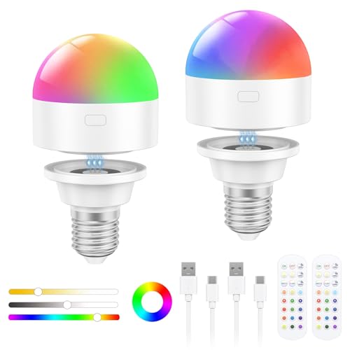 Oumida USB-C Wiederaufladbare Glühbirne mit Fernbedienung, E27 RGB Farben LED Glühbirne mit Batterie, 3W Touch Control Akku Glühbirne Mit Timing-funktion, Notlicht Mit Magnetische (Weiß1) von Oumida