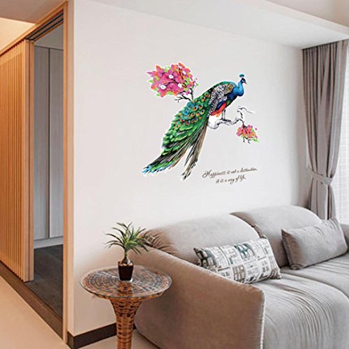 Ouneed® Wandaufkleber Wandtattoo Wandsticker,Pfau Umwelt Layout TV Hintergrund Wanddekoration von Ouneed