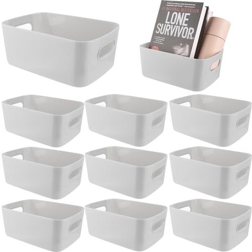 Oungy 10 Stück Aufbewahrungskorb Plastik Grau Ordnungsboxen mit Griff, 25 x 16,5 x 10 cm Kunststoff Storage Boxes Organizer Plastikkorb Badezimmer Aufbewahrung für Kosmetik Regal Kunststoffbox von Oungy