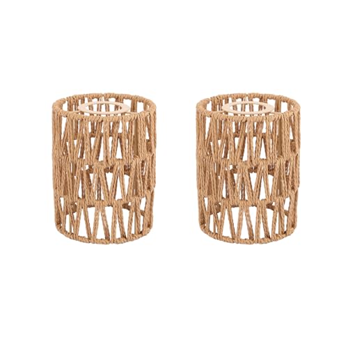Oungy 2 Stück Rattan Lampenschirm Natürlicher Groß Lampenschirm Hängelampe Boho Korbgeflecht Lampenschirm Stehlampe Lampenschirm Boho Zubehör aus Rattan für Tischlampe Stehlampe Wohnzimmer (Ø 12cm) von Oungy