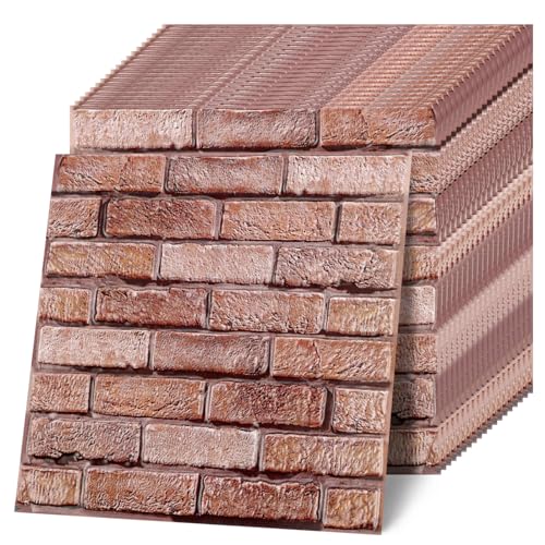 Oungy 20 Stück 3D Wandpaneele Selbstklebend 30 × 30 cm PU Steinpaneele Wandverkleidung Innen Steinoptik Selbstklebend Roter Ziegelstein 3d Wandpaneele für Wohnzimmer,Schlafzimmer,Küche von Oungy