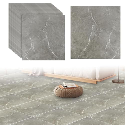 Oungy 20 Stück PVC Bodenbelag Selbstklebend 30x30cm Grau Marmor Rutschfest Vinylboden Selbstklebend, Schneidbar Klebefliesen Boden, Bodenfliesen Selbstklebend Bad für Wohnzimmer, Küche, Schlafzimmer von Oungy